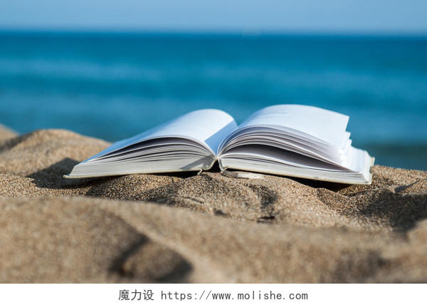 海边石头上打开的书读书分相会阅读世界读书日